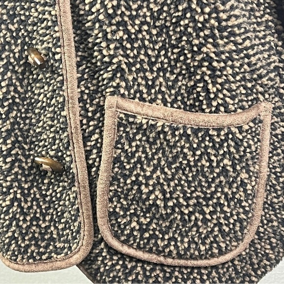 Orvis Berber Fleece Jacket Women's S Wood Button Front Pockets Chevron Pattern - Picture 8 of 13